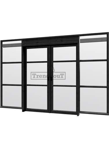 [TH. 52.1931] Steel Look raam met dubbele schuifdeuren | dubbel glas | incl. bevestigingsmaterialen