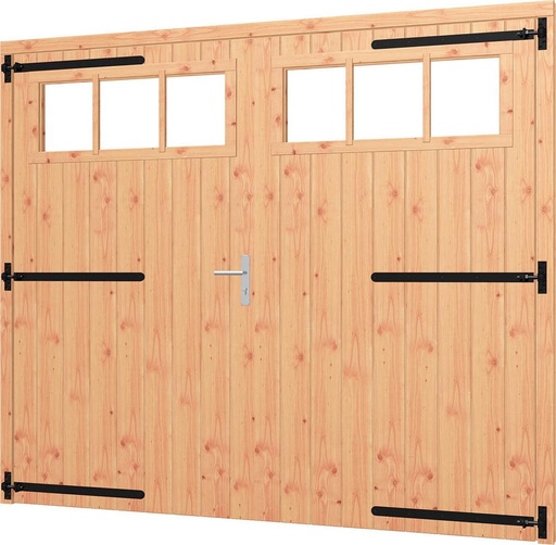 [TH.54.0060] Opgeklampte deur XL dubbel douglas met bovenraam onbehandeld enkel glas