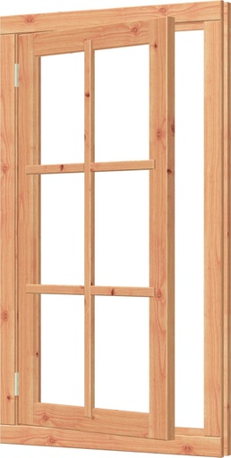 Vleugelraam | enkelglas 6-ruits | 67.4x129.6cm | douglas | incl. hang- en sluitwerk